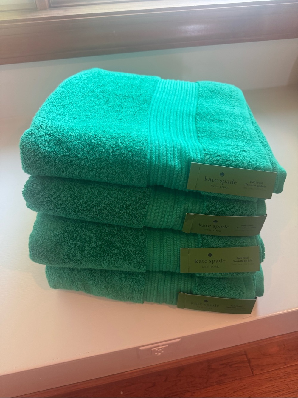 KATE SPADE NY KELLY GREEN BRIGHT PLUSH BATH TOWELS SET 4